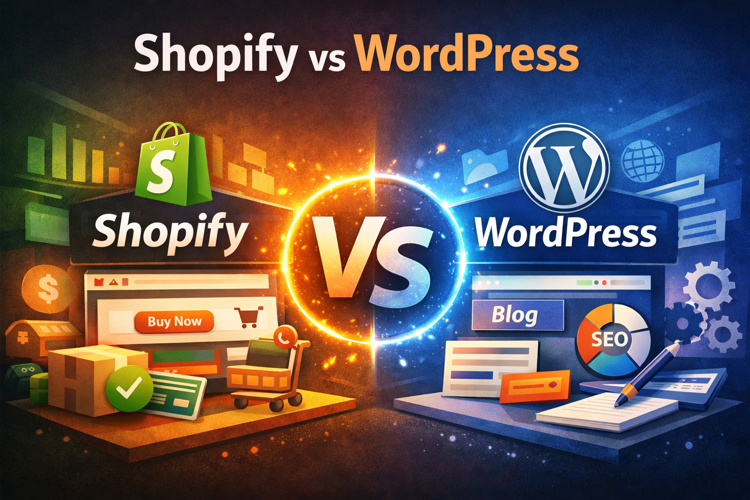 Shopify vs Wordpress 文章 特色图片