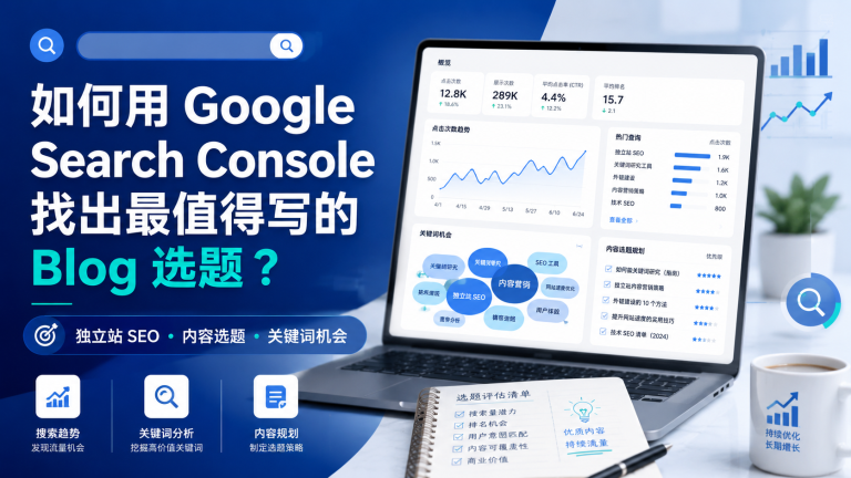 如何用 Google Search Console 找出独立站最值得写的 Blog 选题？文章特色图片